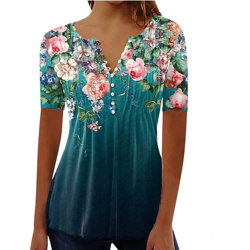 Women’s Turquoise Floral Shirt Size Large